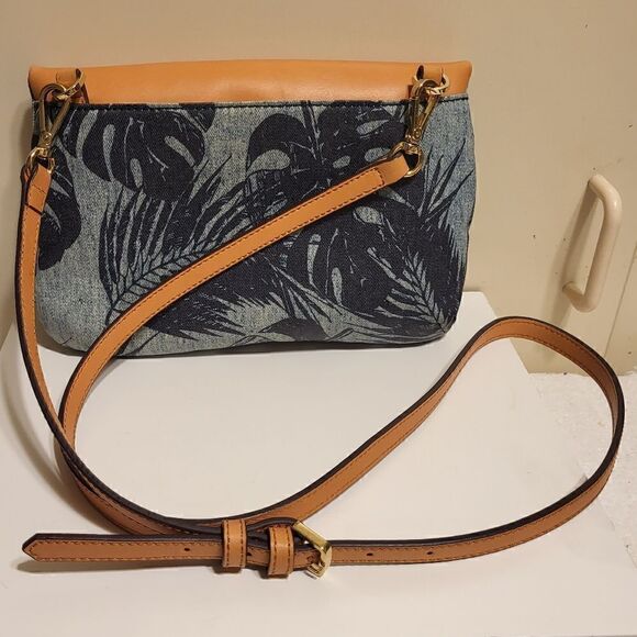 G.I.L.I. Tan Leather/Palm Print Canvas 2-in-1=Clutch/Crossbody Bag MSRP $139 - Picture 2 of 10